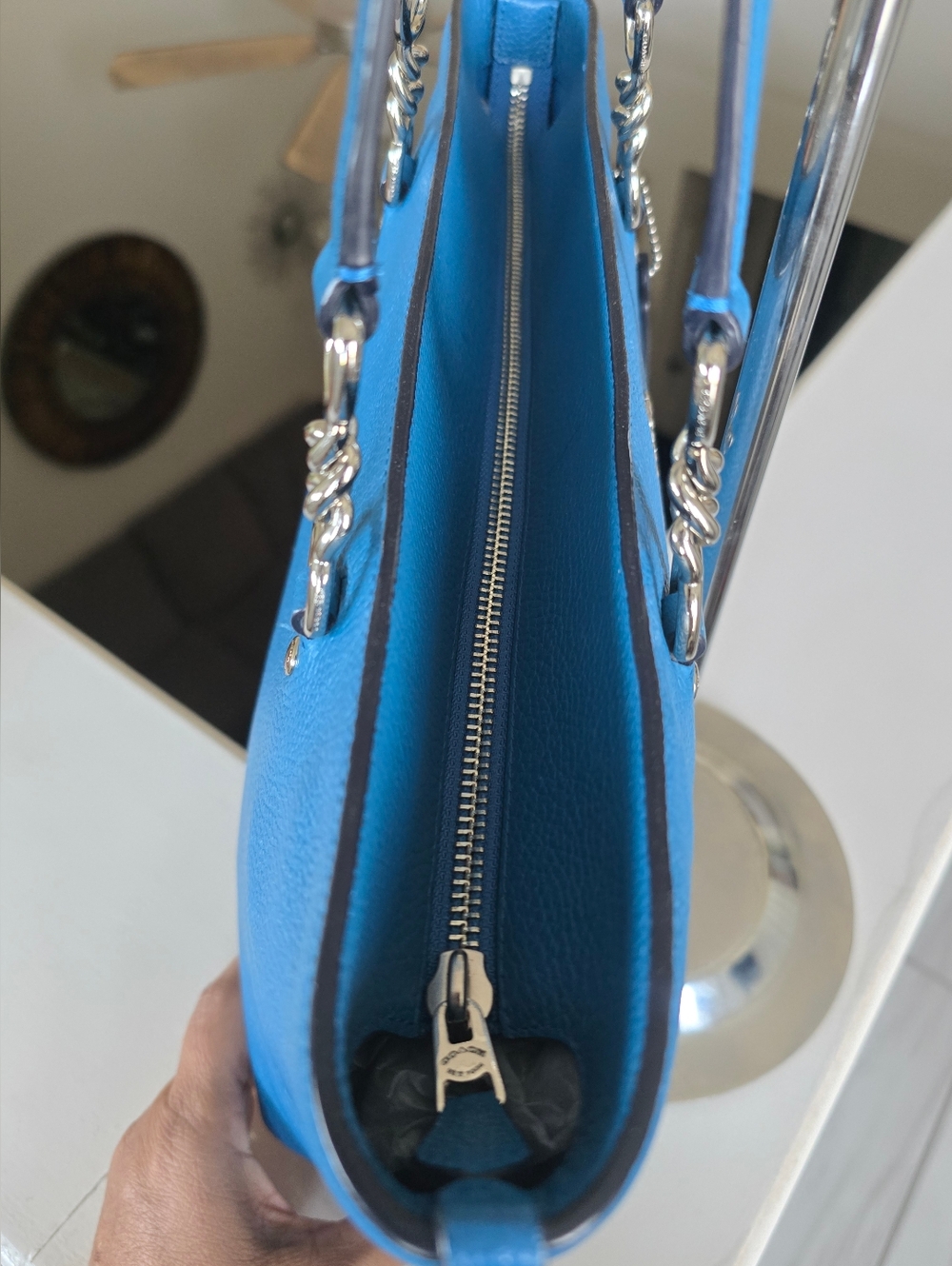 Coach Sophia Small Tote Bright Blue Pebbled Leather 💙 & Silver Hardware #36604 - Picture 13 of 14